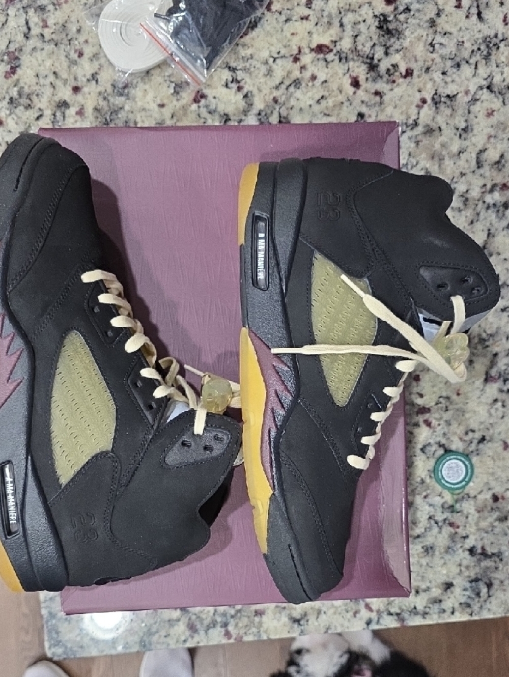 Nike Air Jordan 5 High Top Sneakers - Black & Burgundy Lining - Picture 5 of 7